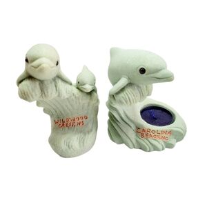 2 Vintage 2000 Mr. Sandman Real Sand Dolphin Sculptures 5"H